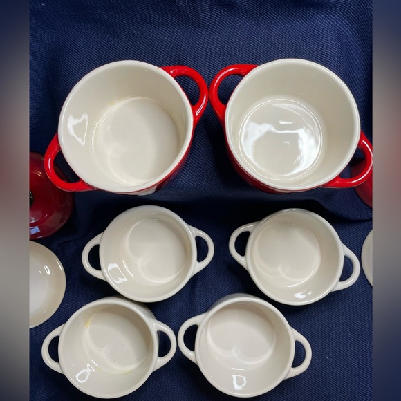 Set of 6 Crofton Lidded Mini Ceramic Casserole Dishes in Red Ang White - Picture 3 of 8